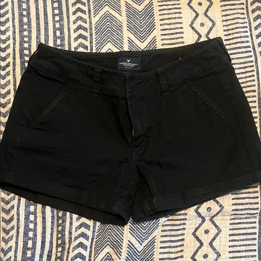 American Eagle Outfitters Women's Midi Stretch Black Shorts